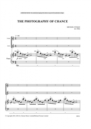 Michael Nyman: The Photography Of Chance (Piano Trio) - Full Version Piano Chamber, Violin, Cello, Chamber Group Score and Parts