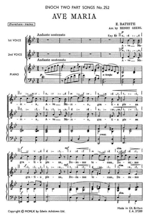 Batiste, E Ave Maria 2 Pt/Pf (Tp252) Piano Accompaniment, 2-Part Choir Vocal Score