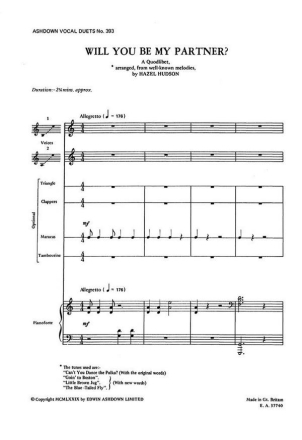 Husdon, H Will You Be My Partner 2pt/Pf 2-Part Choir