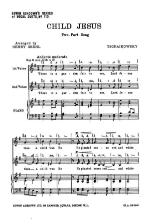 Tschaikowsky: Child Jesus Two Part Song Voice, Piano Accompaniment Vocal Score