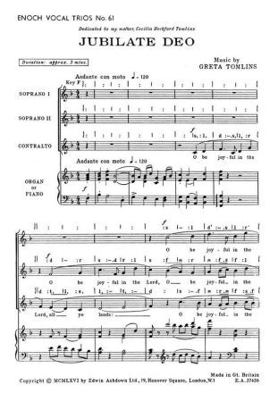 Tomlins, G Jubilate Deo Ssa/Pf