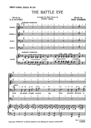 Theo Bonheur: The Battle Eve (TTBB) TTBB Vocal Score