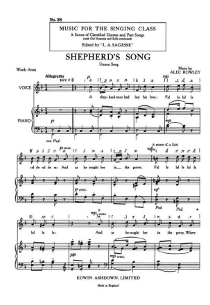 Rowley, A Shepherd's Song Unison/Pf Choral