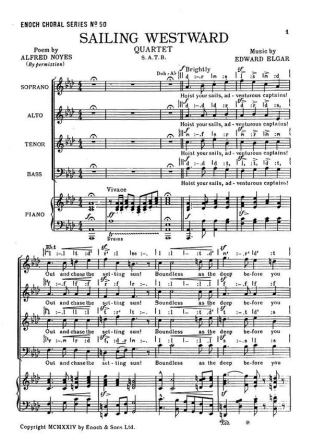 Elgar: Sailing Westward For Soprano, Alto, Tenor And Bass SATB Single Sheet