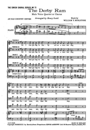 William Y. Hurlstone: The Derby Ram Piano Accompaniment Vocal Score