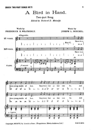 Joseph Roeckel: A Bird In Hand (2 Part/Piano) 2-Part Choir, Piano Accompaniment Vocal Score