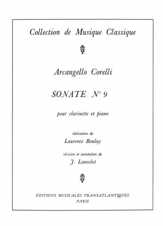 Archangelo Corelli: Sonate N9 Clarinet, Piano Accompaniment Printed to Order