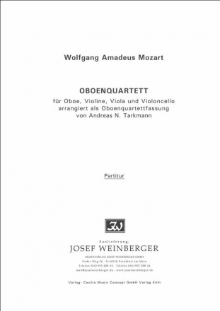 Oboenquartett KV Anh.294 fr Oboe und Streichtrio Partitur und Stimmen