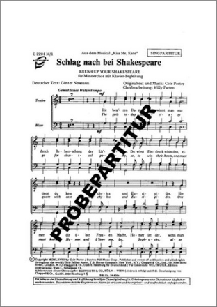 Schlag nach bei Shakespeare fr Mnnerchor Klavierpartitur