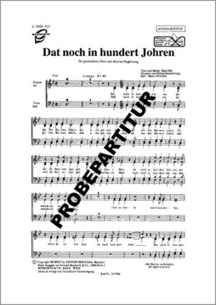 Dat noch in hundert Johren fr gem Chor Klavierpartitur