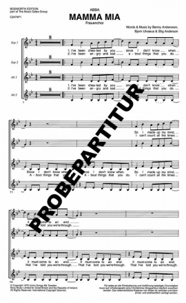 Mamma Mia (Abba) (Englisch) fr Frauenchor Singpartitur