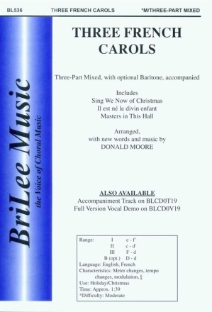 Donald Moore Three French Carols  Chorpartitur