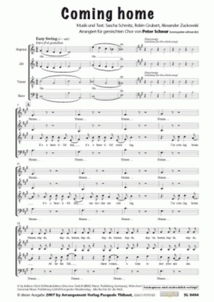 Schmitz/Grubert/Zuckowski Coming home (vierstimmig) fr SATB Singpartitur