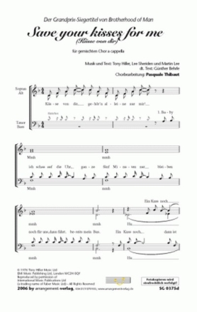 Hiller/Sheriden/Lee Die Ksse von dir (vierstimmig) fr SATB Singpartitur