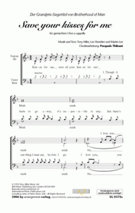 Hiller/Sheriden/Lee Save your kisses for me (vierstimmig) fr SATB Singpartitur