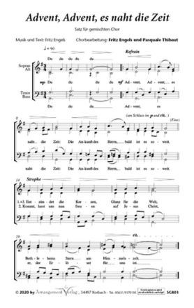 Fritz Engels Advent, Advent, es naht die Zeit (vierstimmig) fr SATB a cappella Singpartitur