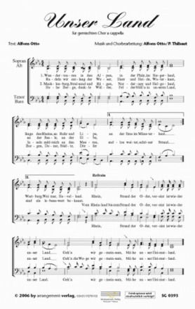 Alfons Otto Unser Land (vierstimmig) fr SATB Singpartitur