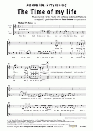 J.A. de Nicola, D.J. Markowitz, F.J. Previte The Time of my life (vi fr SATB und Klavier Singpartitur