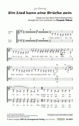 Rainer Pietsch/Michael Holm Ein Lied kann eine Brcke sein (vierstim fr SATB und Klavier Singpartitur