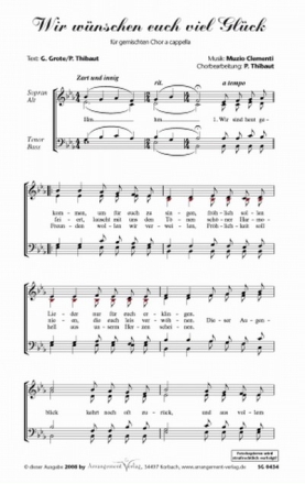 Muzio Clementi Wir wnschen euch viel Glck (vierstimmig) fr SATB (a cappella) Singpartitur