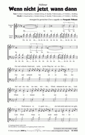 Hhner Wenn nicht jetzt, wann dann (vierstimmig) fr SATB (a cappella) Singpartitur