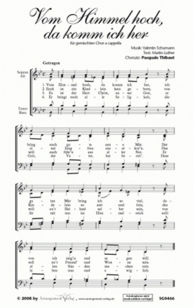 Schumann/Luther, Chorsa Vom Himmel hoch, da komm ich her (vierstimmi fr SATB Singpartitur