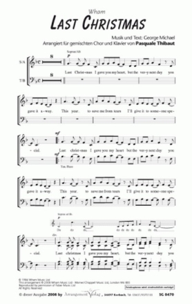 Musik und  Last Christmas (vierstimmig) fr SATB und Klavier oder a cappella Singpartitur