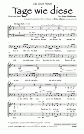 von Holst, Frege, Minichmayr Tage wie diese (vierstimmig) fr SATB und Klavier Singpartitur