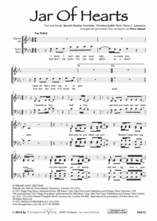 Perri/Yeretsian/Lawrence Jar of Hearts (vierstimmig) fr SATB und Klavier Singpartitur