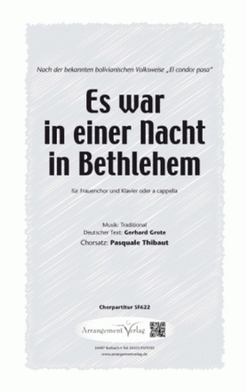 Traditional Es war in einer Nacht in Bethlehem fr SSA und Klavier Singpartitur