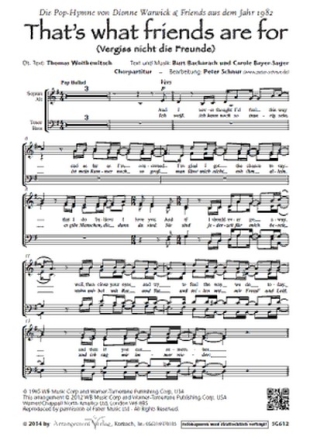 B. Bacharach, C. Bayer-Sager That's what friends are for (vierstimmi fr SATB und Klavier Singpartitur