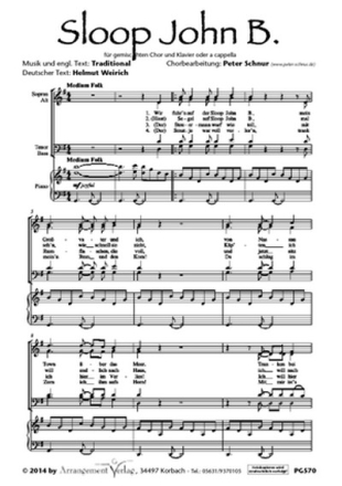 Traditional Sloop John B. (vierstimmig) fr SATB und Klavier Singpartitur