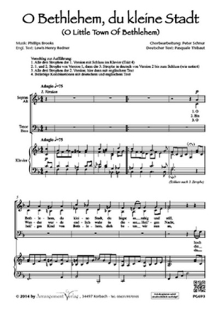 P. Brooks + L.H.Redner O Bethlehem, du kleine Stadt (vierstimmig) fr SATB und Klavier Singpartitur