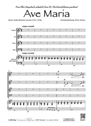 Giulio Romano Caccini (1551-1618) Ave Maria (vierstimmig) fr SATB und Klavier Singpartitur