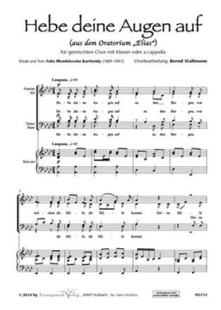 Felix Mendelssohn Bartholdy Hebe deine Augen auf (vierstimmig) fr SATB und Klavier Singpartitur