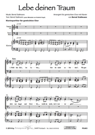 Bernd Stallmann Lebe deinen Traum (vierstimmig) fr SATB und Klavier Singpartitur