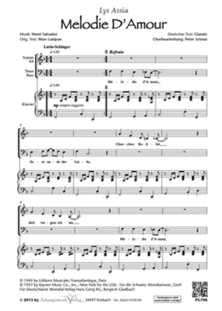 Salvador, Lanjean, Glando Melodie D'Amour (vierstimmig) fr SATB und Klavier Singpartitur