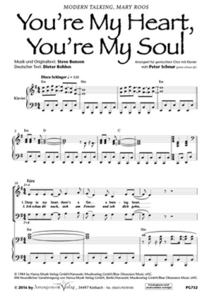 Steve Benson, Dieter Bohlen You're my heart, you're my soul (viersti fr SATB und Klavier Singpartitur