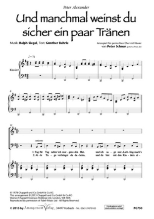 Ralph Siegel, Gnther Behrle Und manchmal weinst du (vierstimmig) fr SATB und Klavier Singpartitur