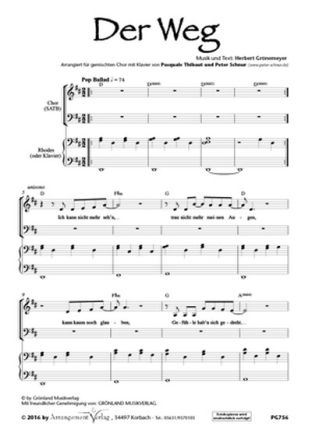 H. Grnemeyer Der Weg (vierstimmig) fr SATB und Klavier Singpartitur