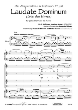 W.A.Mozart Laudate Dominum (vierstimmig) fr SATB und Klavier Singpartitur