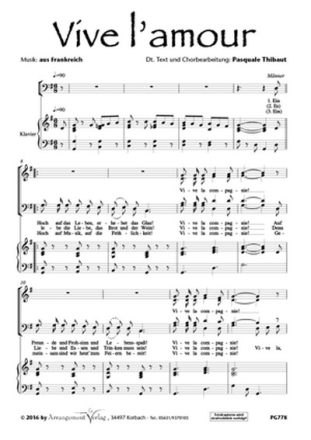 trad. Vive l'amour (vierstimmig) fr SATB und Klavier oder a cappella Singpartitur