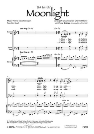 W. Scharfenberger, Fini Busch Moonlight (vierstimmig) fr SATB und Klavier oder a cappella Singpartitur