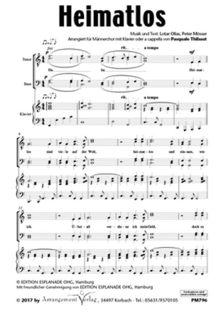 Lotar Olias, Peter Msser Heimatlos (vierstimmig) fr SATB und Klavier oder a cappella Singpartitur