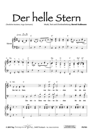 Bernd Stallmann Der helle Stern (vierstimmig) fr SATB und Klavier Singpartitur