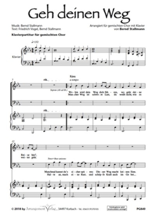 Bernd Stallmann, Friedrich Vogel, Bernd Stallmann Geh deinen Weg (vi fr SATB und Klavier oder a cappella Singpartitur