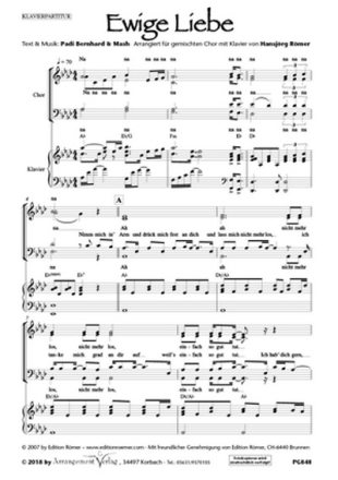 Padi Bernhard & Mash Ewige Liebe (vierstimmig) fr SATB und Klavier oder a cappella Singpartitur