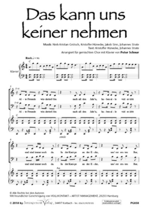 Grtsch, Hnecke, Sinn, Strate Das kann uns keiner nehmen (vierstimm fr SATB und Klavier Singpartitur