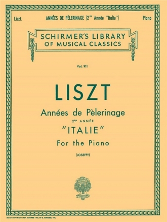 Franz Liszt, Annees De Pelerinage Book 2 'Italie' Klavier Buch