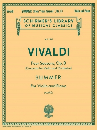 Antonio Vivaldi, Summer From 'Four Seasons' Op.8 Violine und Klavier Buch